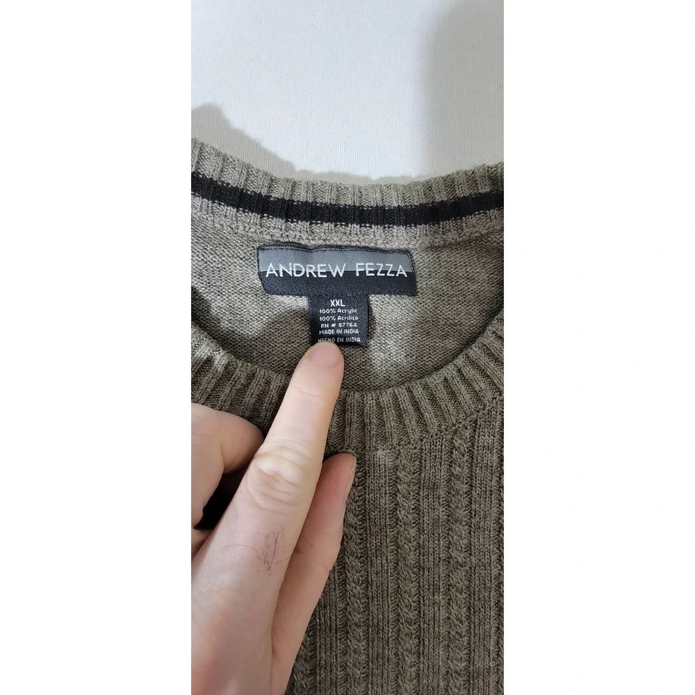 Andrew Fezza Mens XXL‎ Crewneck Sweater Heathered Tan Cable Knit Acrylic